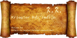 Kriegler Kálmán névjegykártya