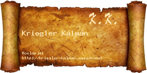 Kriegler Kálmán névjegykártya
